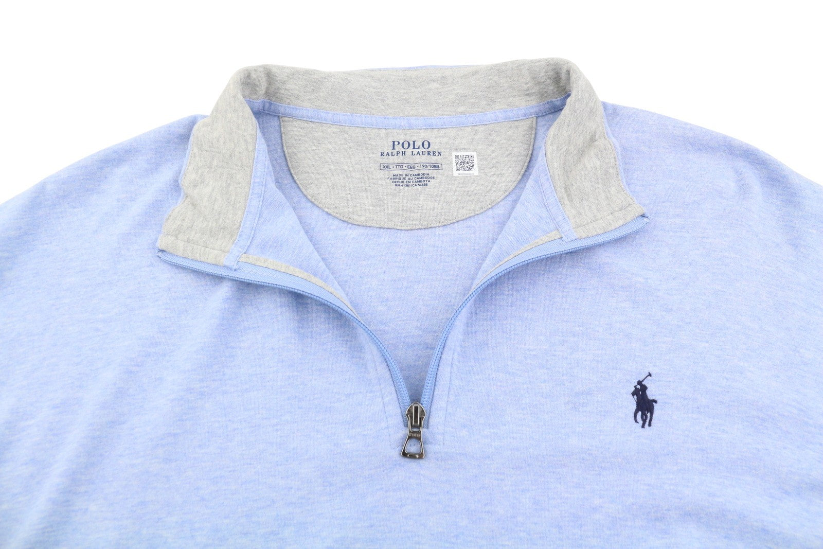 RALPH LAUREN Men Sweatshirt 2XL Blue Melange Half Zip Logo Pull On RRP199
