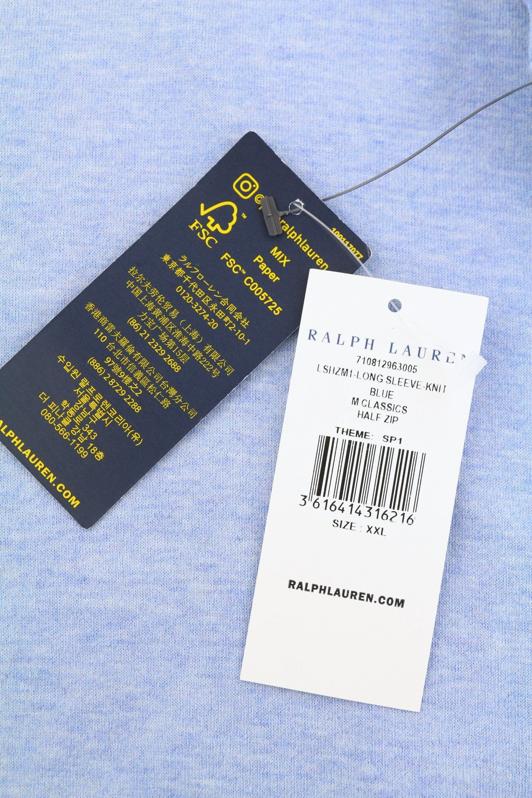RALPH LAUREN Men Sweatshirt 2XL Blue Melange Half Zip Logo Pull On RRP199