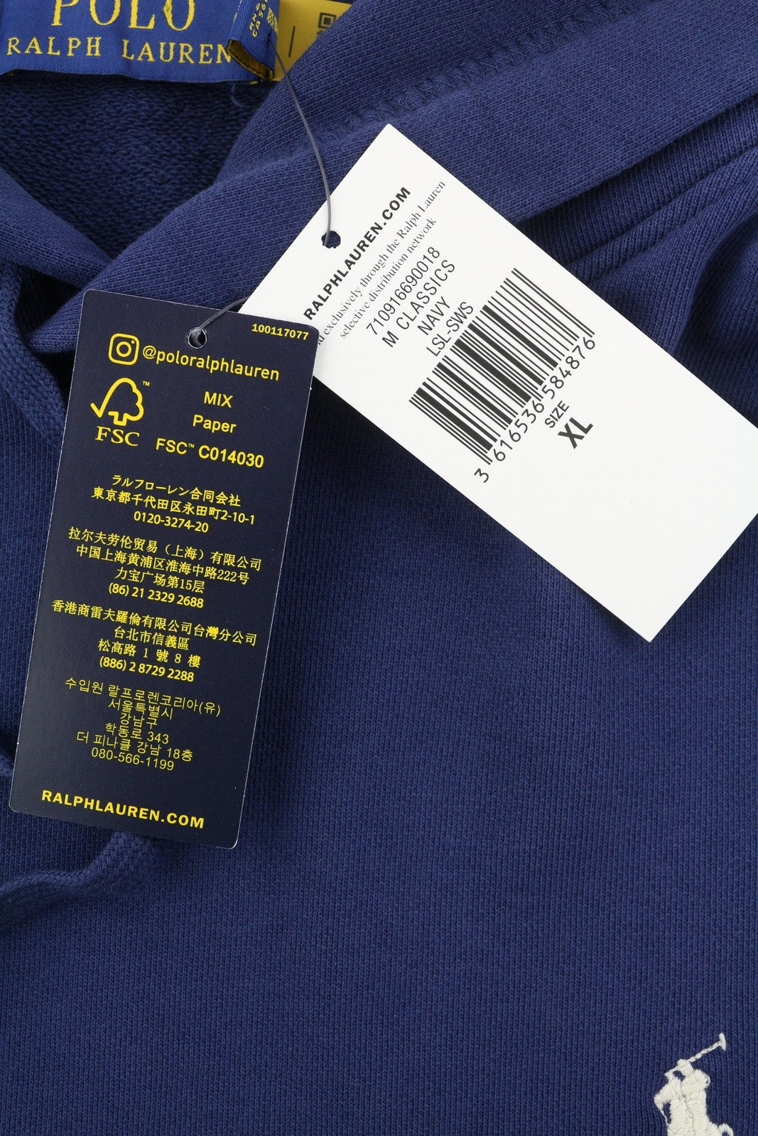 RALPH LAUREN Classics Navy Men Hoodie XL Logo Hooded Kangaroo Pull On