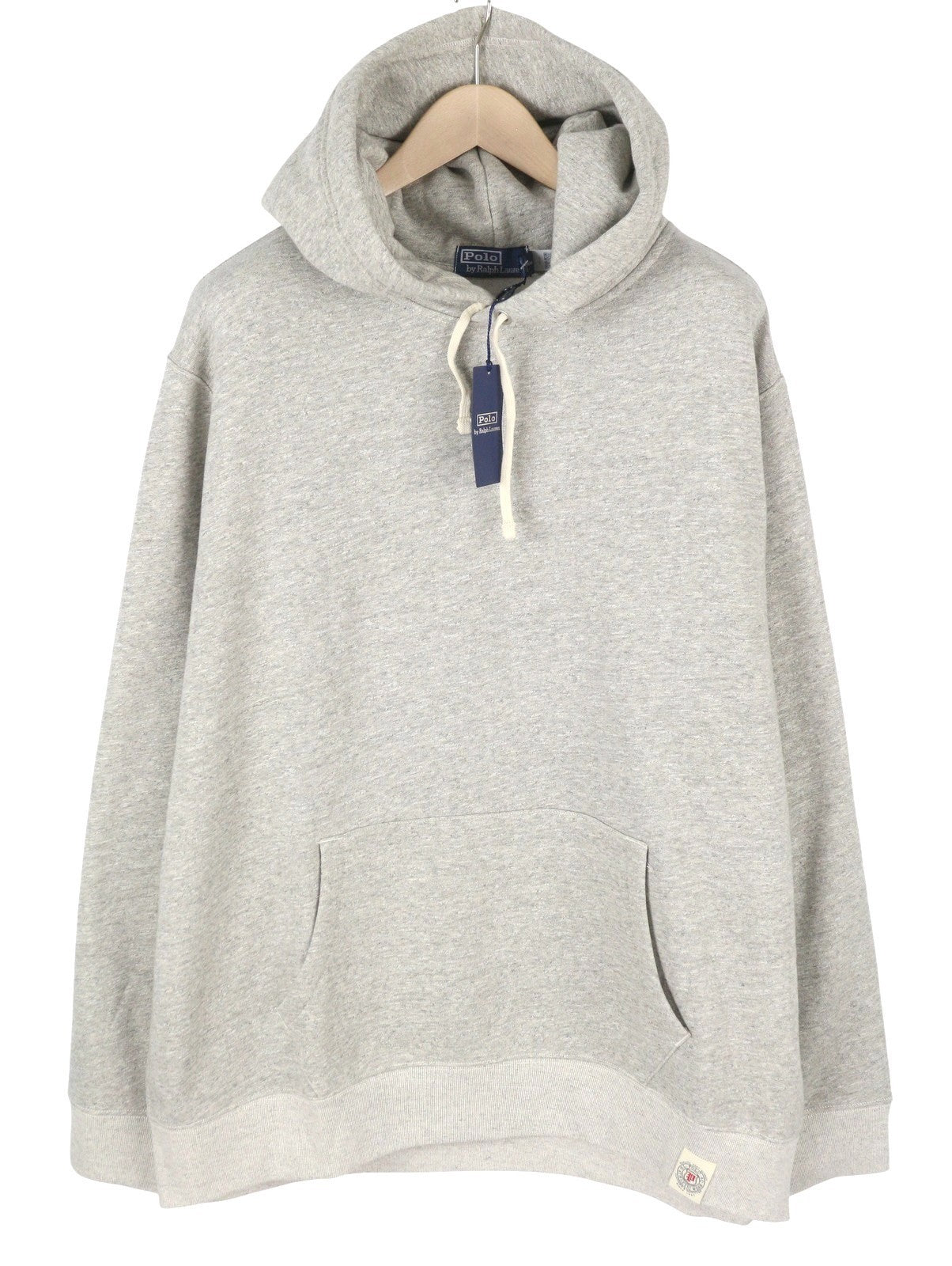 RALPH LAUREN Men Hoodie 2XL Grey Melange Logo Pocket Hooded Pull On RRP299