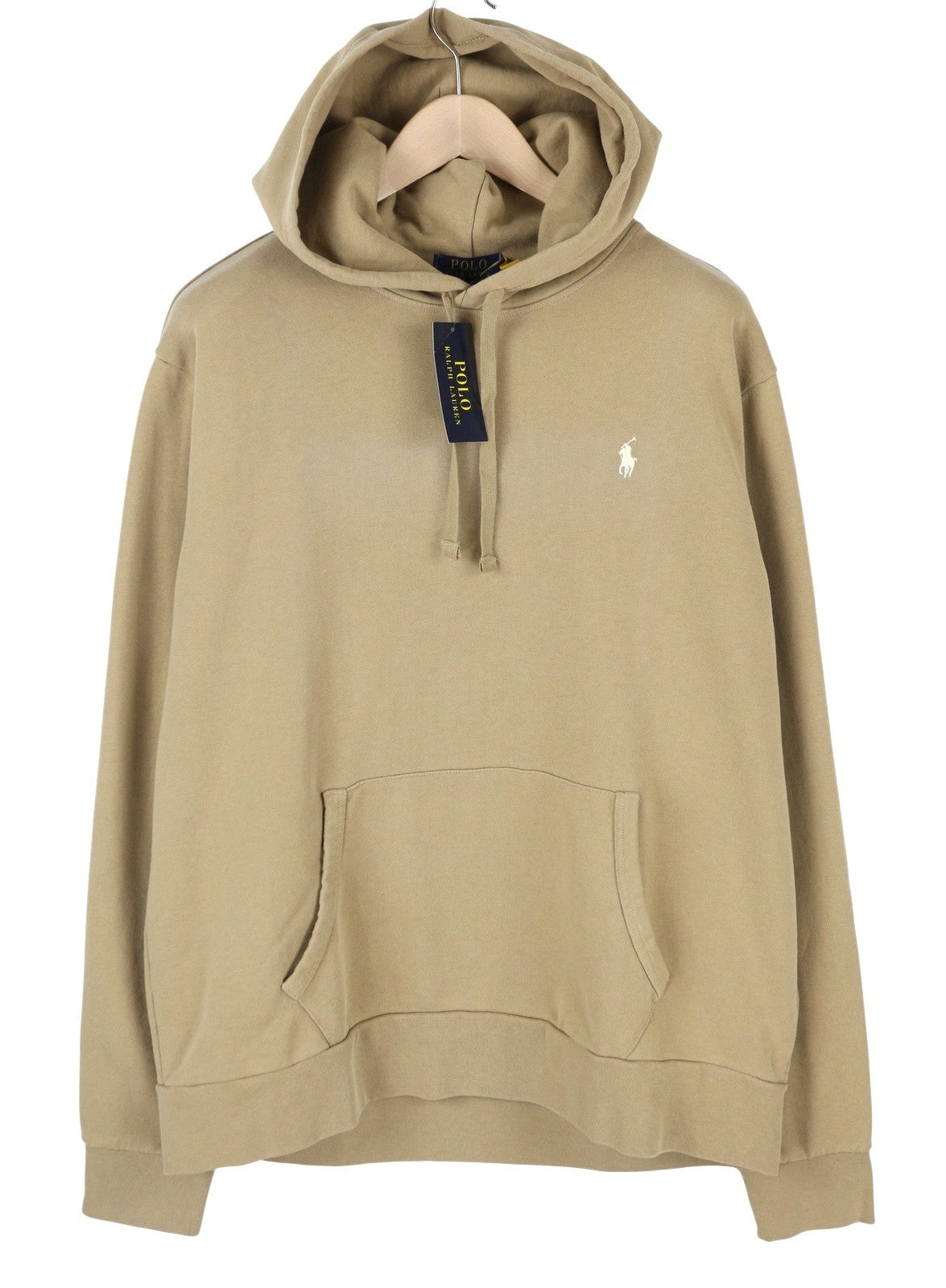 RALPH LAUREN Men Hoodie XL Light Brown Logo Kangaroo Pocket Pull On RRP199