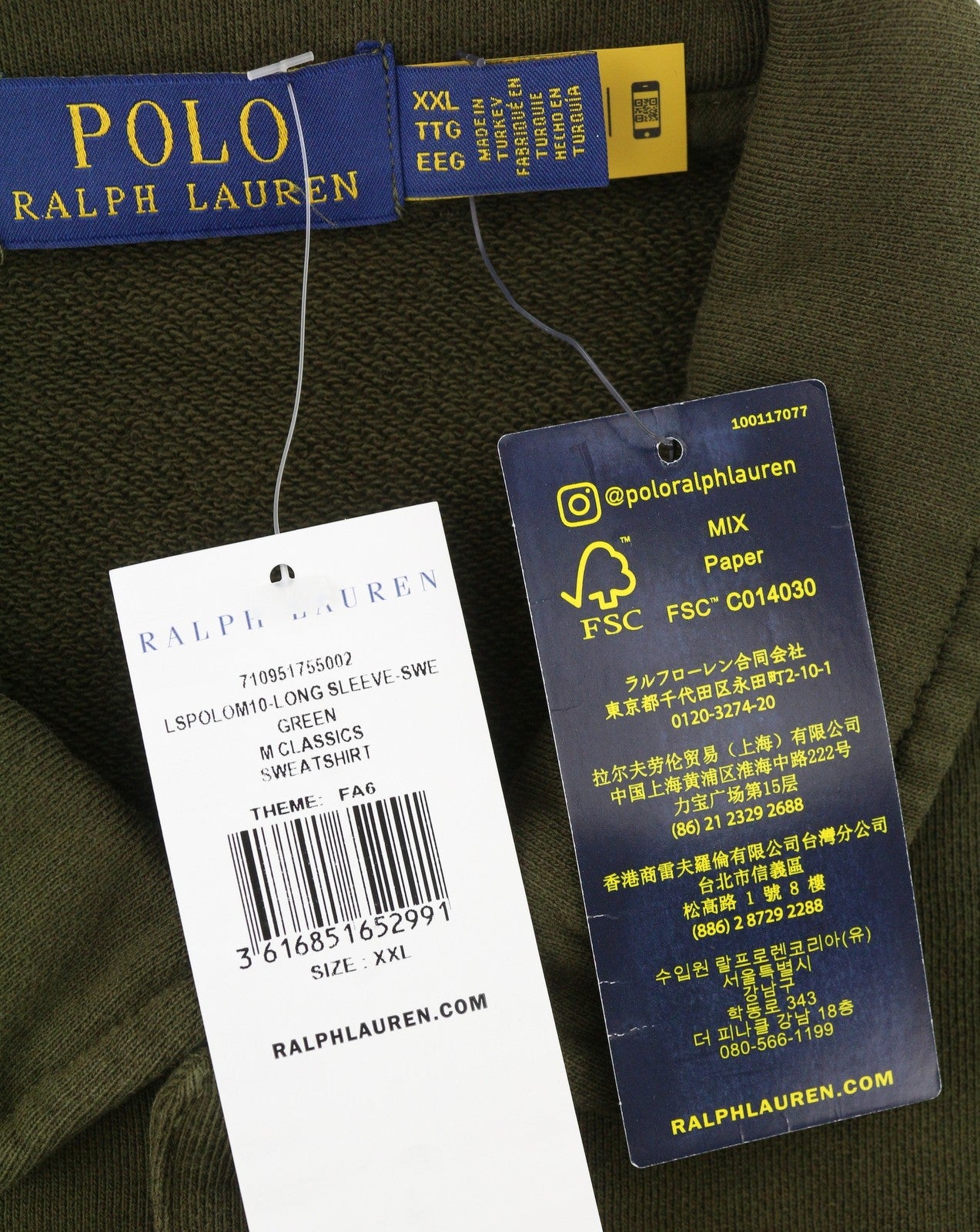 RALPH LAUREN Men Sweatshirt 2XL Dark Green Polo Half Button Knit RRP199