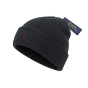 RALPH LAUREN Men Hat 47 CM Dark Grey Melange Washable Merino Knit Beanie