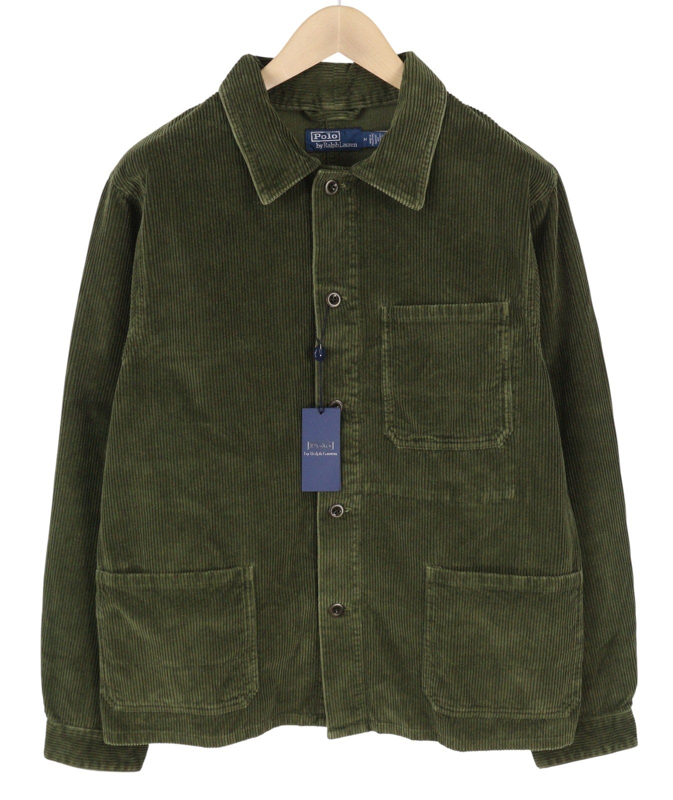 RALPH LAUREN Men Shirt M Green Corduroy Button-Up Logo Patch Pocket Overshirt