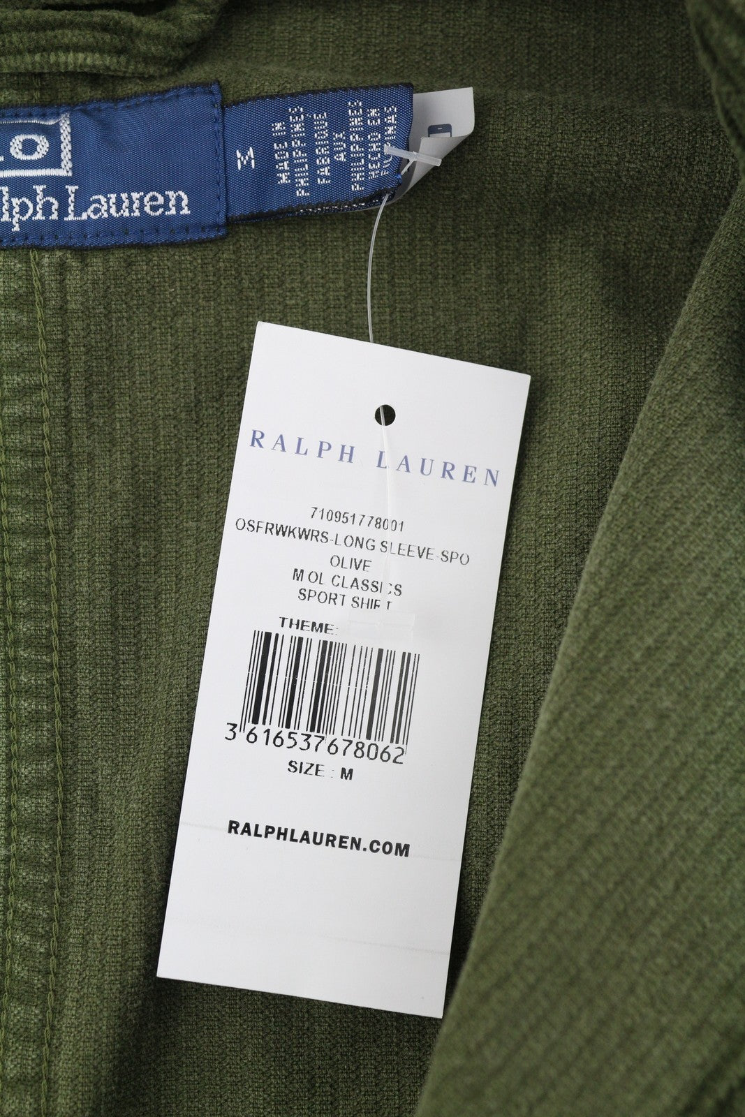 RALPH LAUREN Men Shirt M Green Corduroy Button-Up Logo Patch Pocket Overshirt