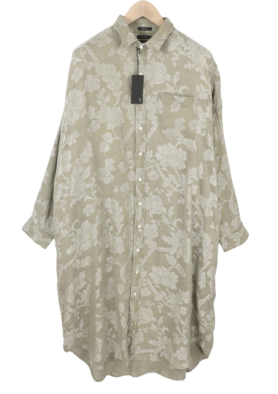 R13 Jumbo Shirtdress Women Dress M/L Olive Floral Linen Blend RRP1295 PS26