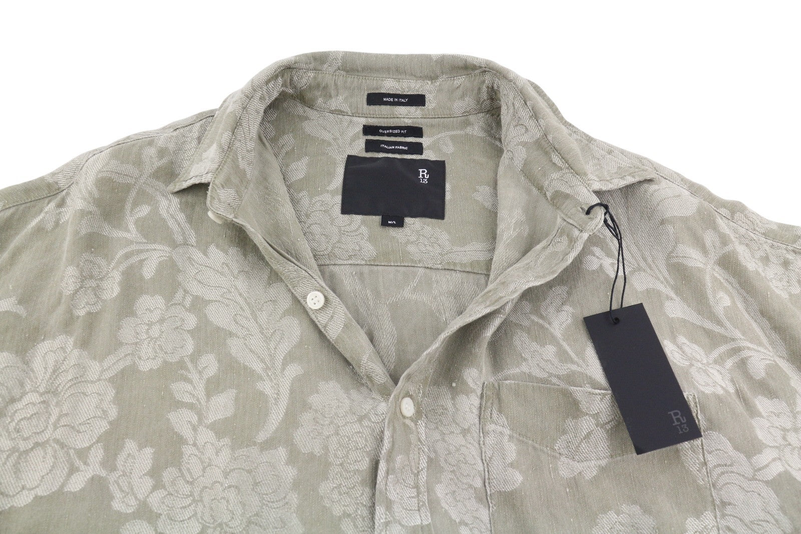 R13 Jumbo Shirtdress Women Dress M/L Olive Floral Linen Blend RRP1295 PS26