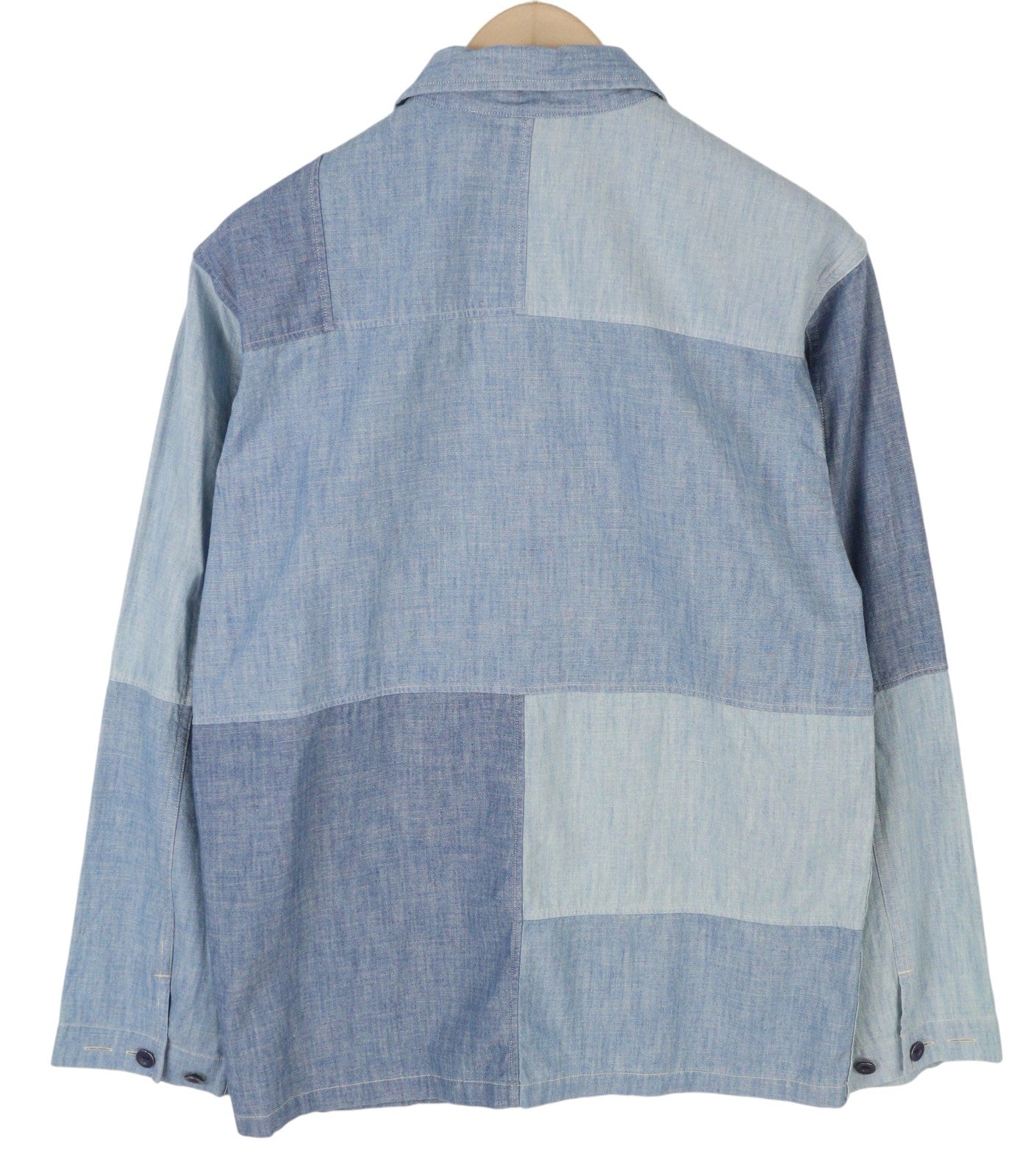 RALPH LAUREN Men Shirt S Blue Faded Patchwork Spread Collar RRP199