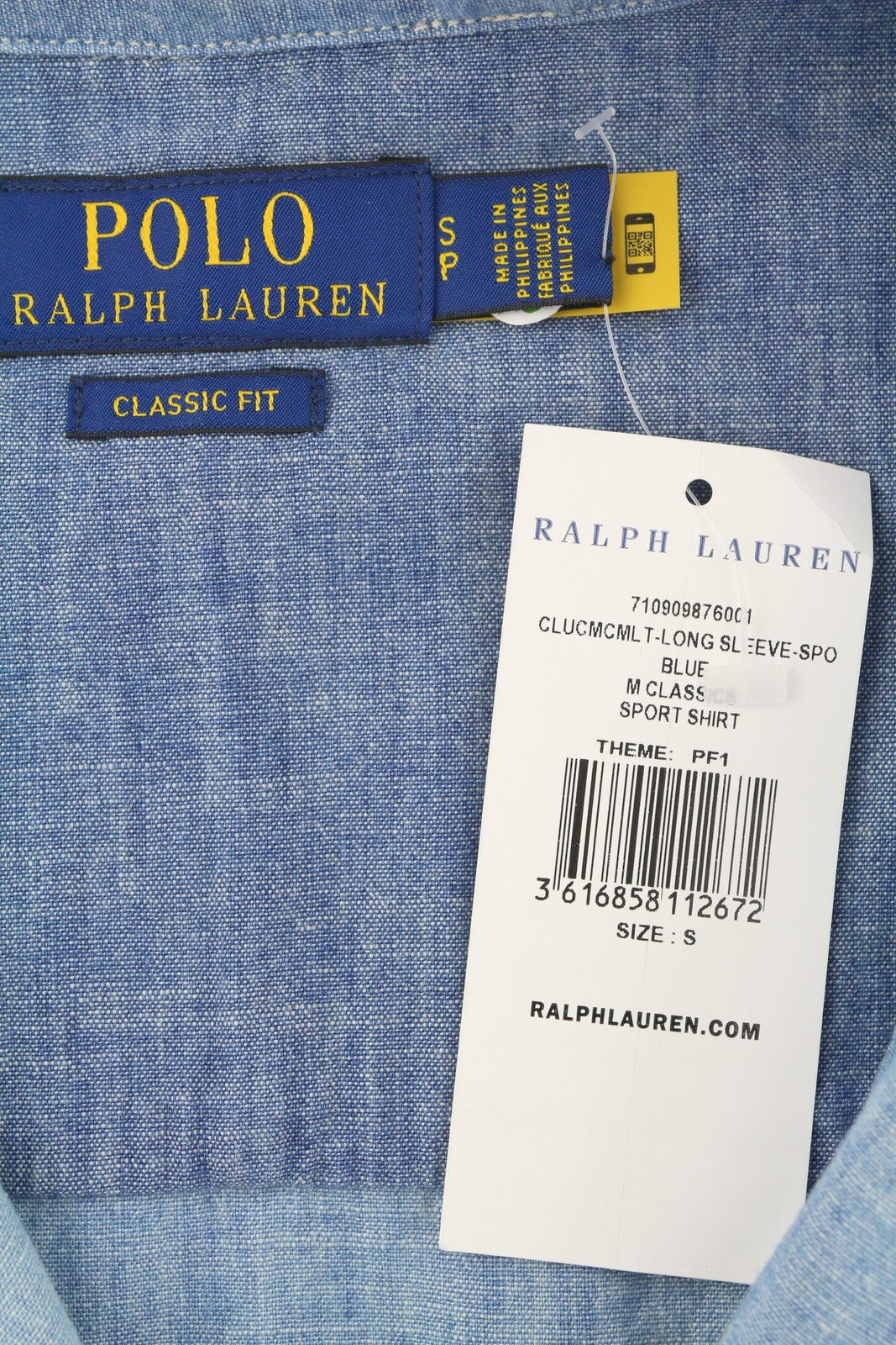 RALPH LAUREN Men Shirt S Blue Faded Patchwork Spread Collar RRP199