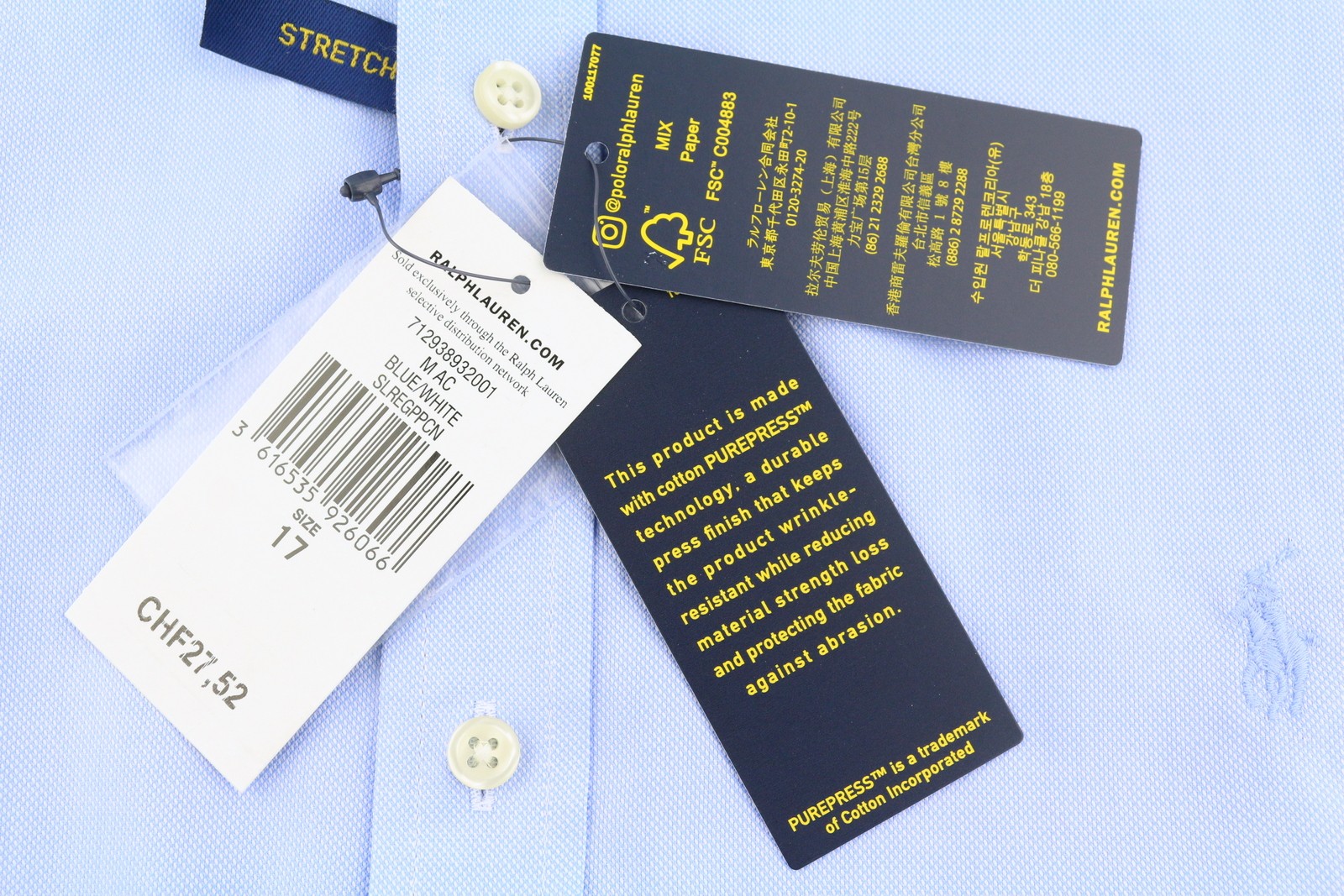 RALPH LAUREN Men Formal Shirt 17 Blue Slim Fit Cutaway Button-Up RRP149