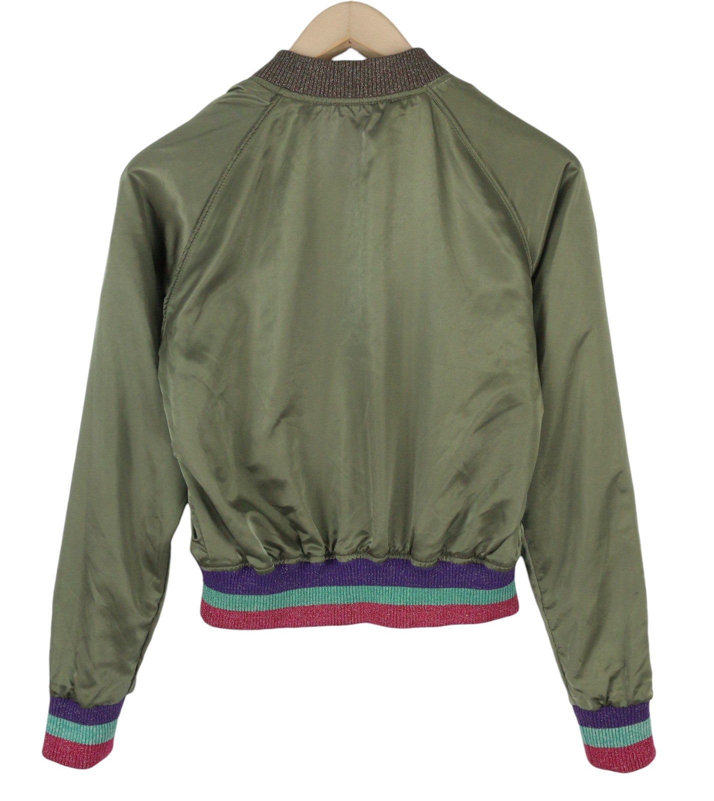 DIESEL Women Jacket XS Green Shiny Reversible Zip Lightweight Bomber