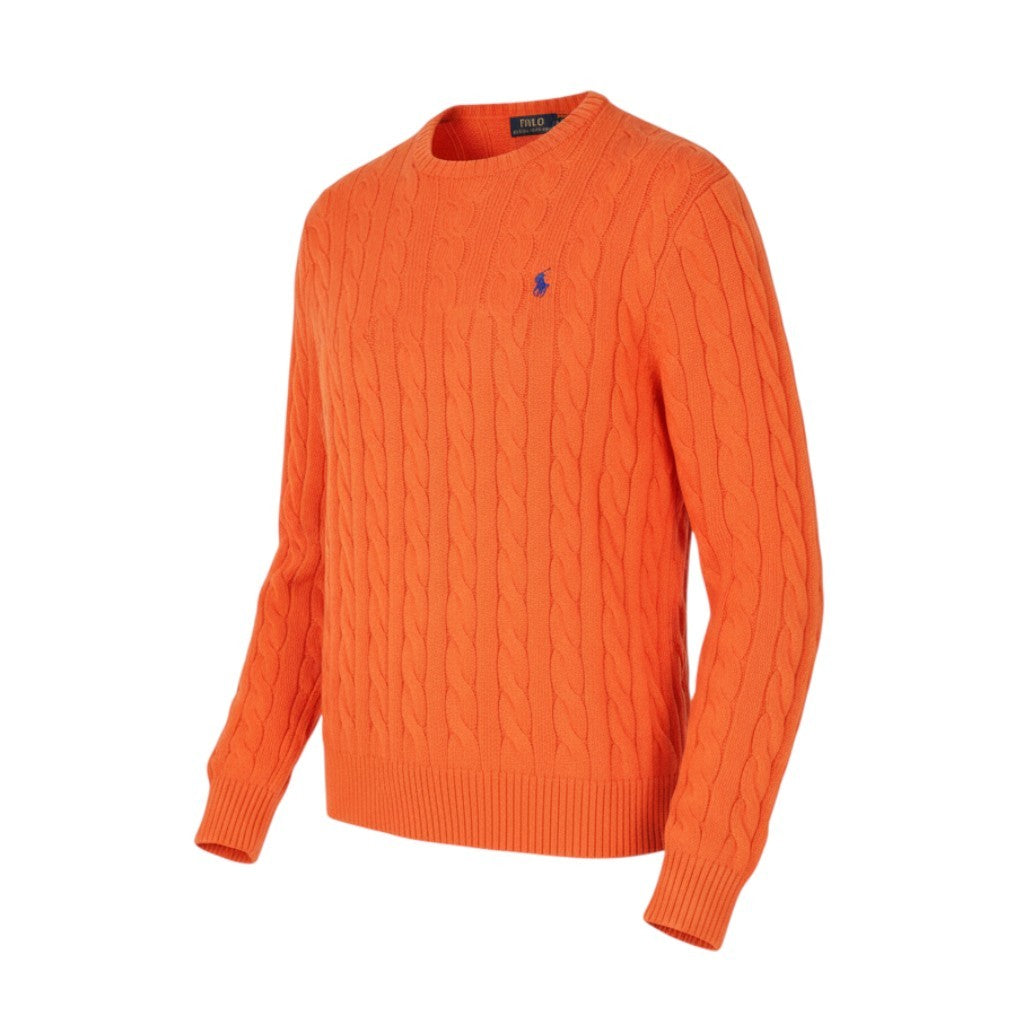 RALPH LAUREN Driver Cn-Long Sleeve Orange Men Jumper M Cable Pullover RRP214