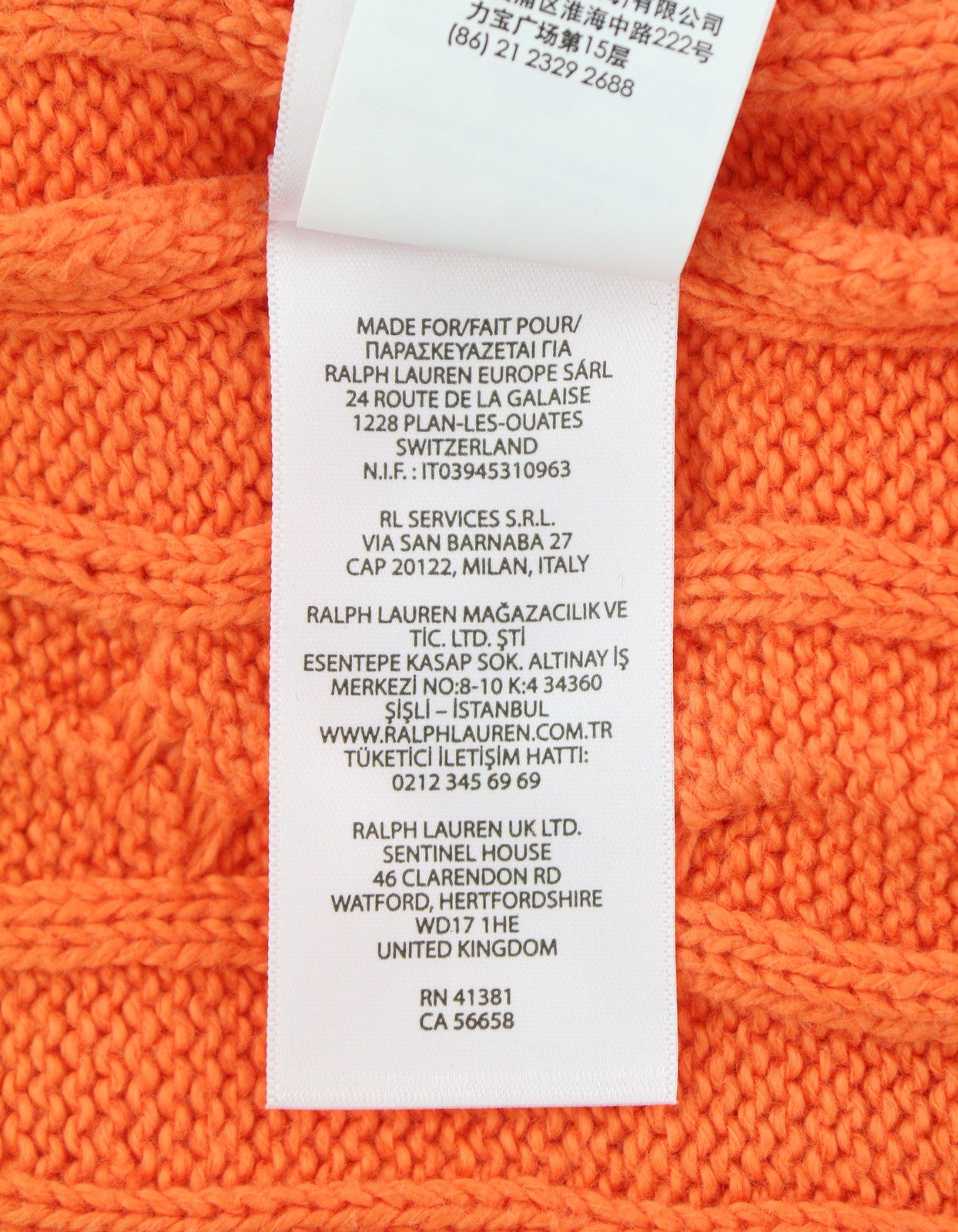 RALPH LAUREN Driver Cn-Long Sleeve Orange Men Jumper M Cable Pullover RRP214
