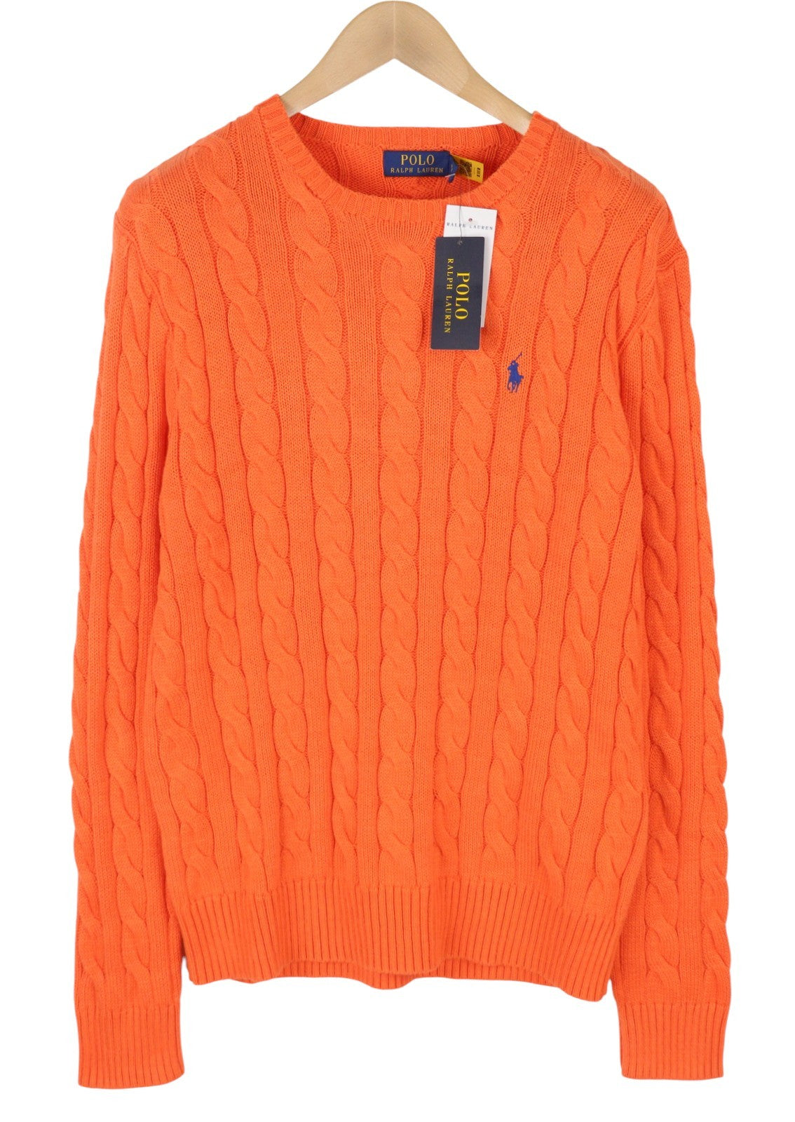 RALPH LAUREN Driver Cn-Long Sleeve Orange Men Jumper M Cable Pullover RRP214