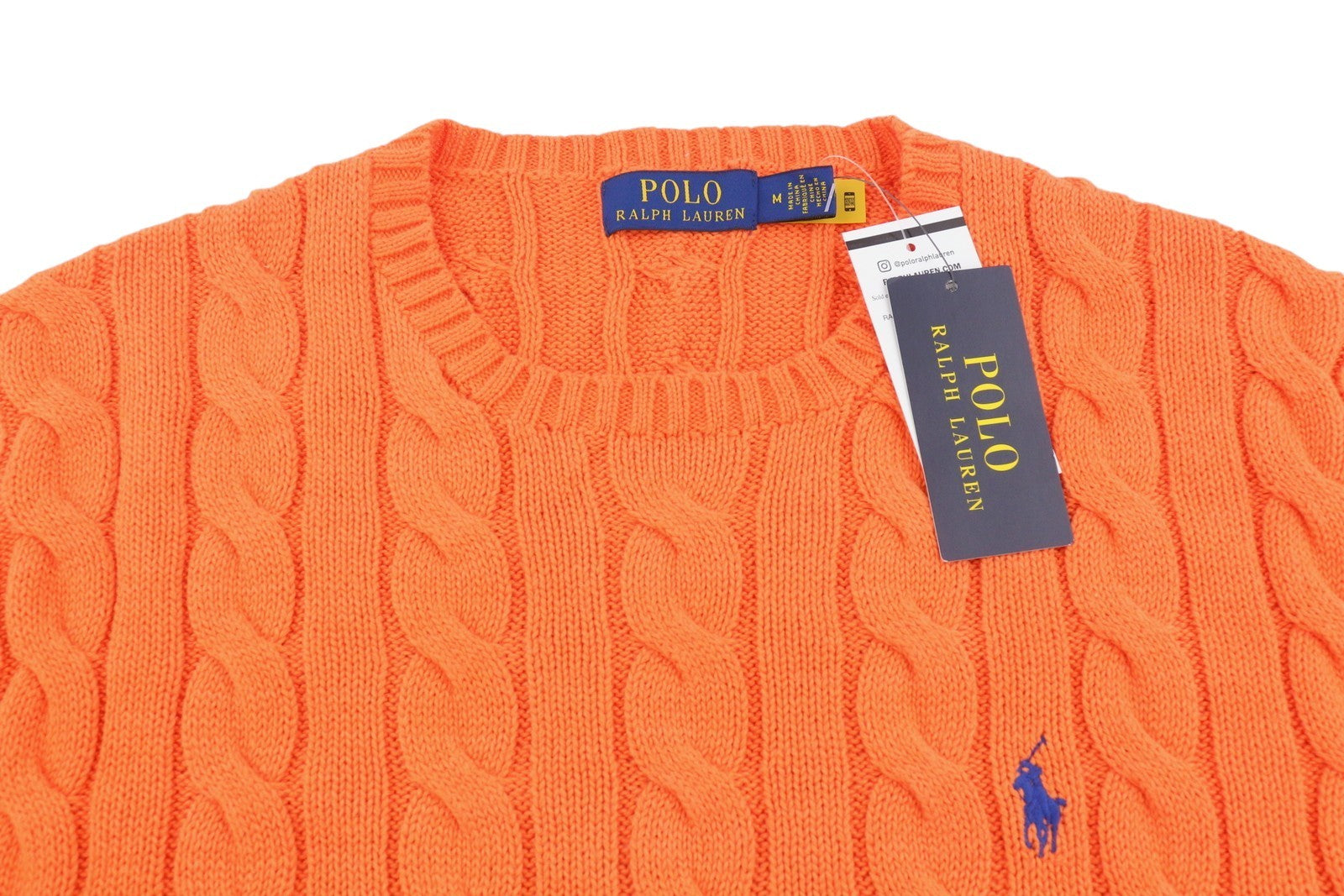 RALPH LAUREN Driver Cn-Long Sleeve Orange Men Jumper M Cable Pullover RRP214
