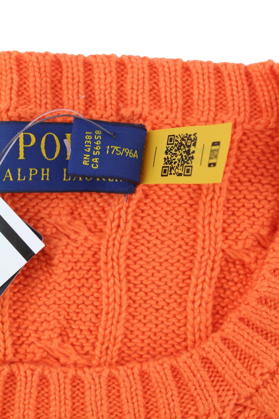 RALPH LAUREN Driver Cn-Long Sleeve Orange Men Jumper M Cable Pullover RRP214