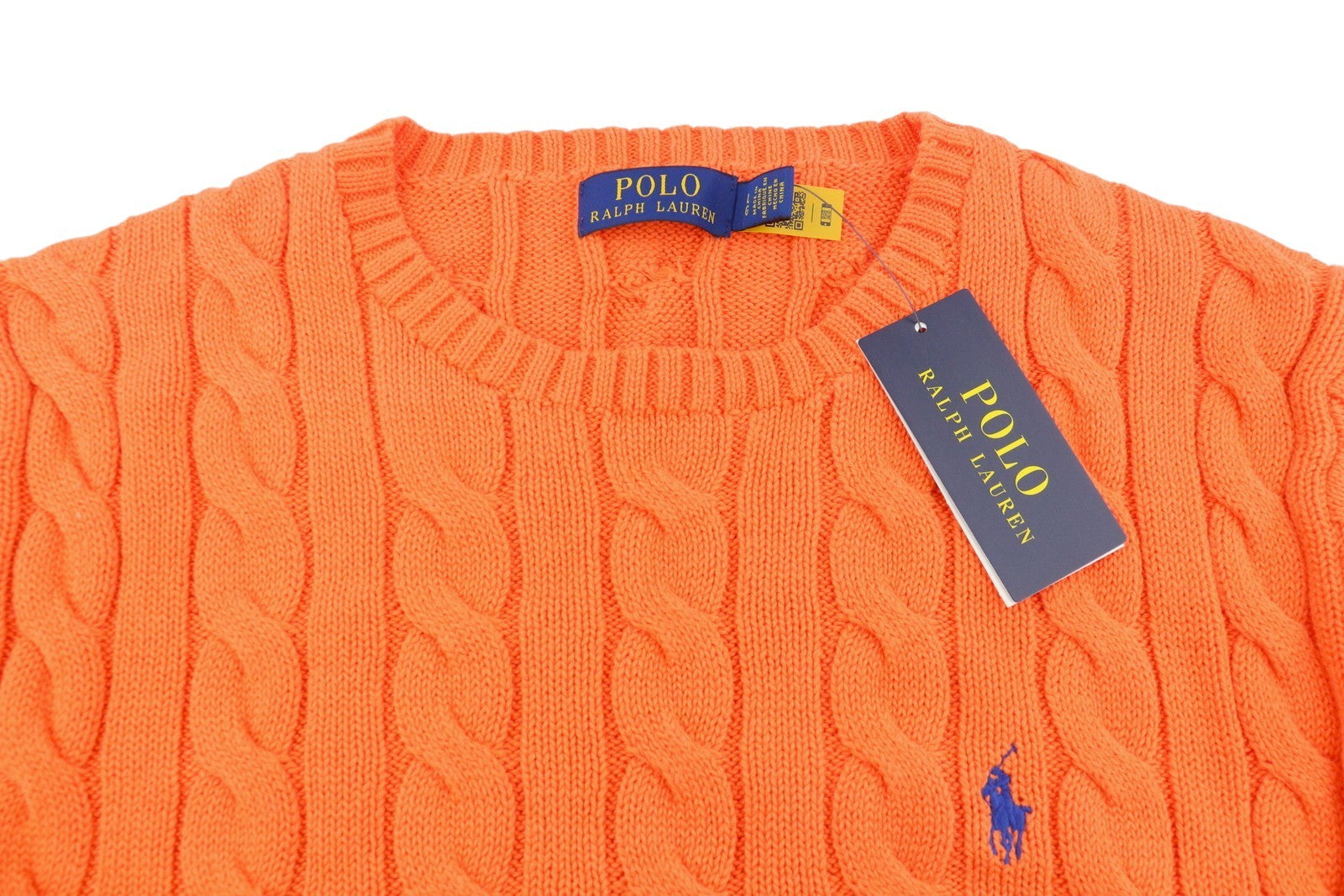 RALPH LAUREN Driver Cn-Long Sleeve Orange Men Jumper L Cable Pullover RRP214