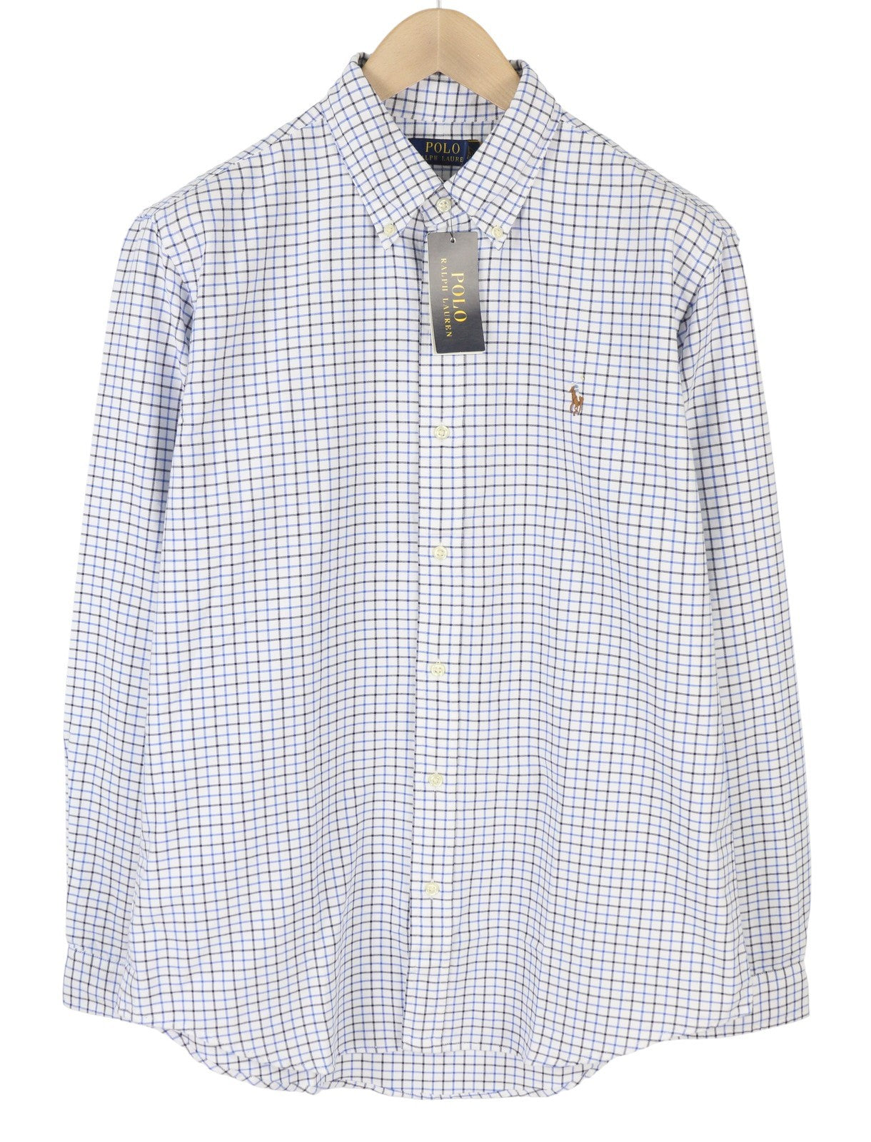RALPH LAUREN Men Shirt S White Checked Custom Fit Button-Down Logo RRP169