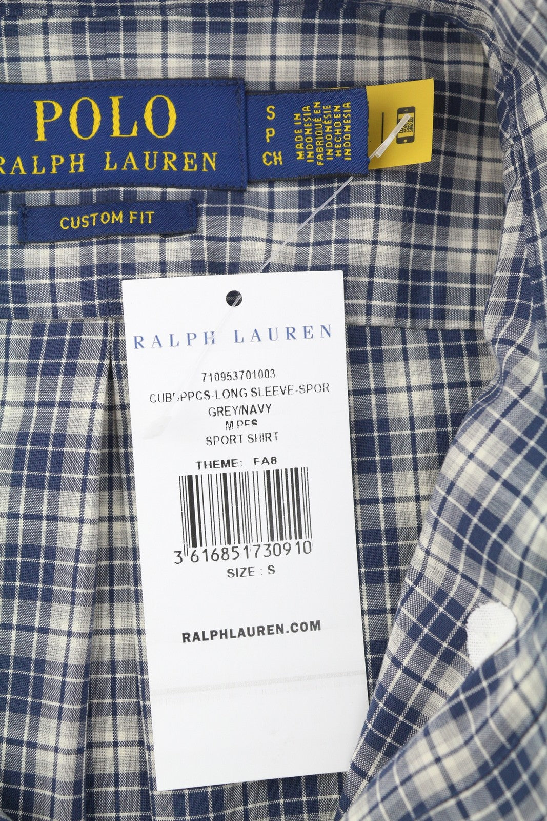 RALPH LAUREN Men Shirt S Stretch Plaid Custom Fit Logo Button-Down Casual