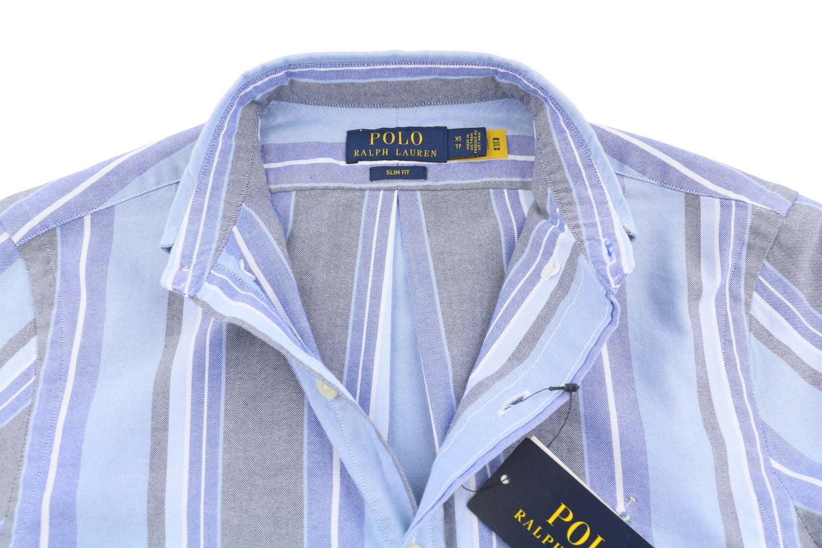 RALPH LAUREN Men Shirt XS Striped Slim Fit Logo Button-Down Collar