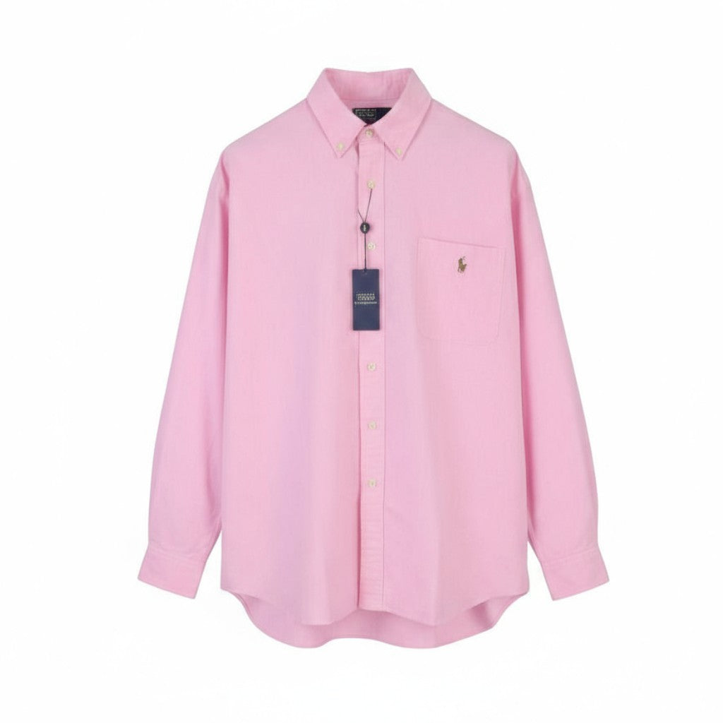 RALPH LAUREN Men Shirt L Pink Button-Down Pocket Logo Casual Wear