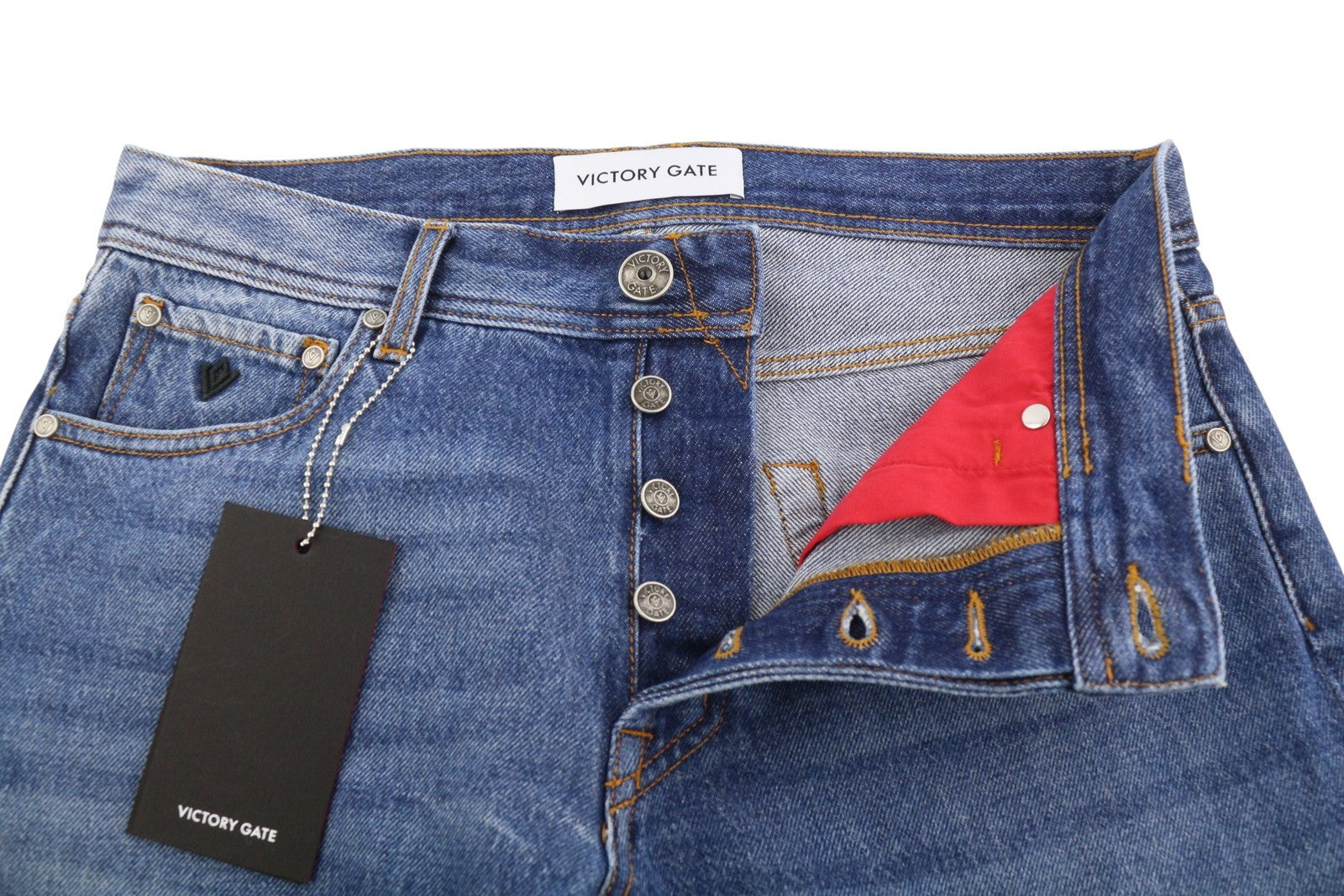 VICTORY GATE Denim Slim Fit Blue Collection Indaco Mid Men Jeans W30 Faded