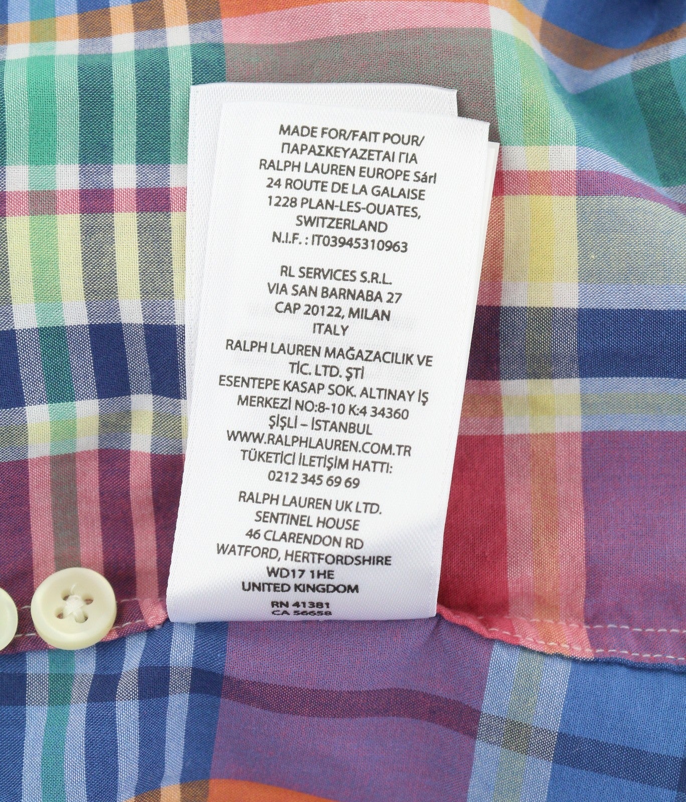 RALPH LAUREN Men Shirt M Colourful Check Slim Fit Button-Down Logo Casual
