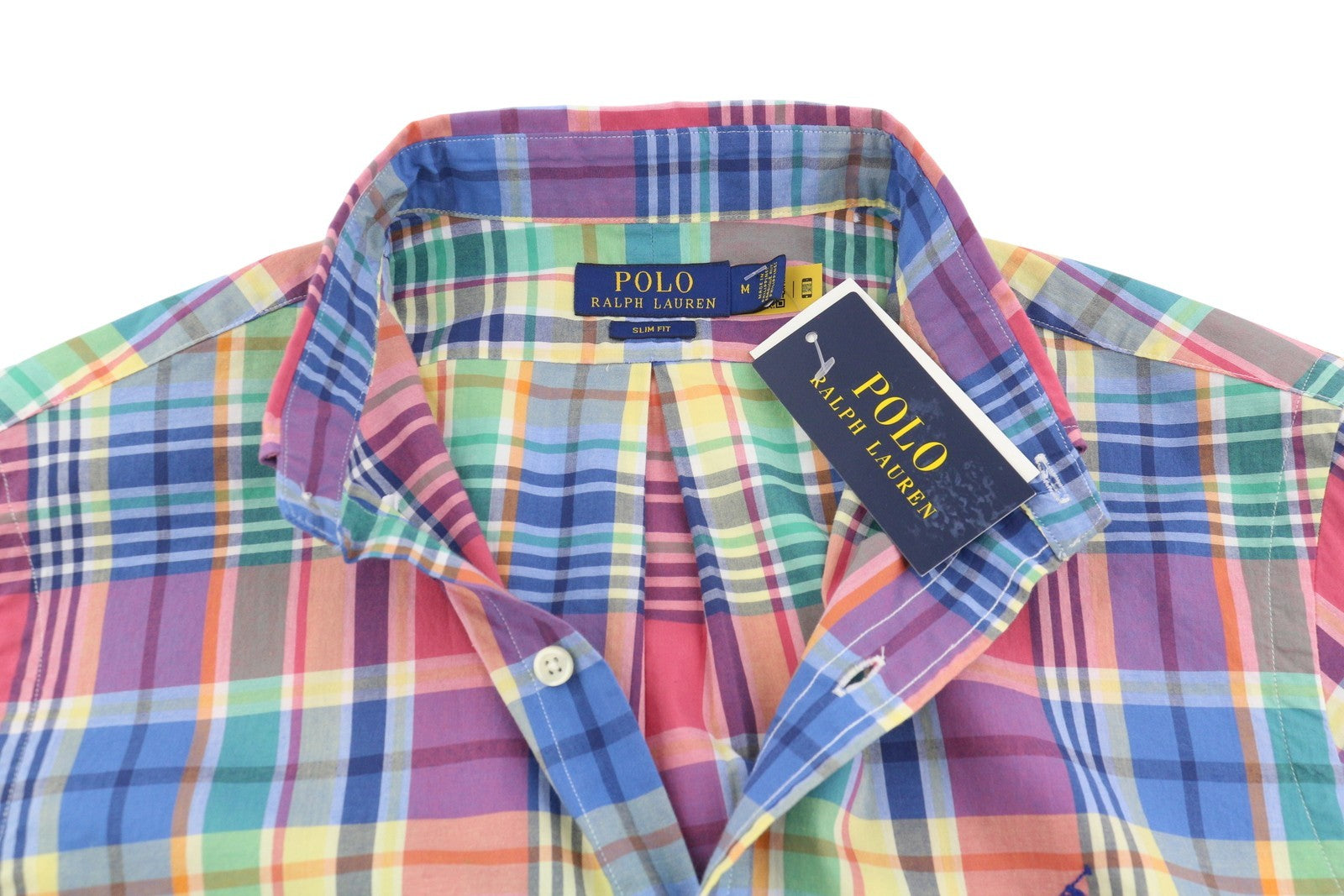 RALPH LAUREN Men Shirt M Colourful Check Slim Fit Button-Down Logo Casual