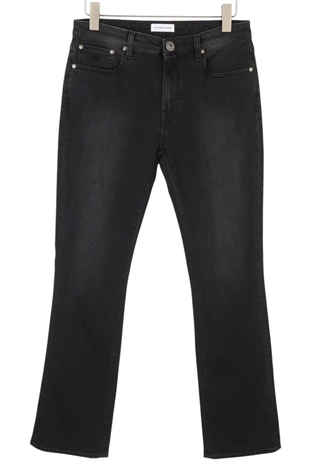 VICTORY GATE Women Jeans W28 Black Faded Flared Fit Zip Fly Denim