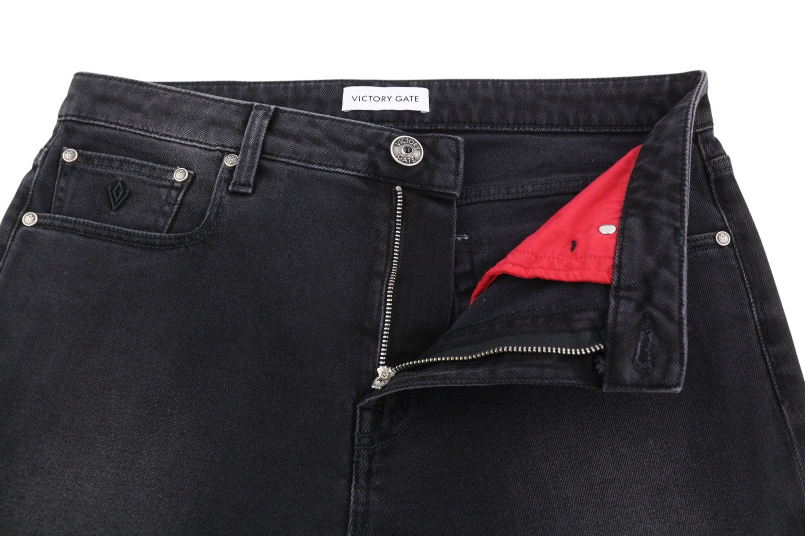 VICTORY GATE Women Jeans W29 Black Faded Flared Fit Zip Fly Denim