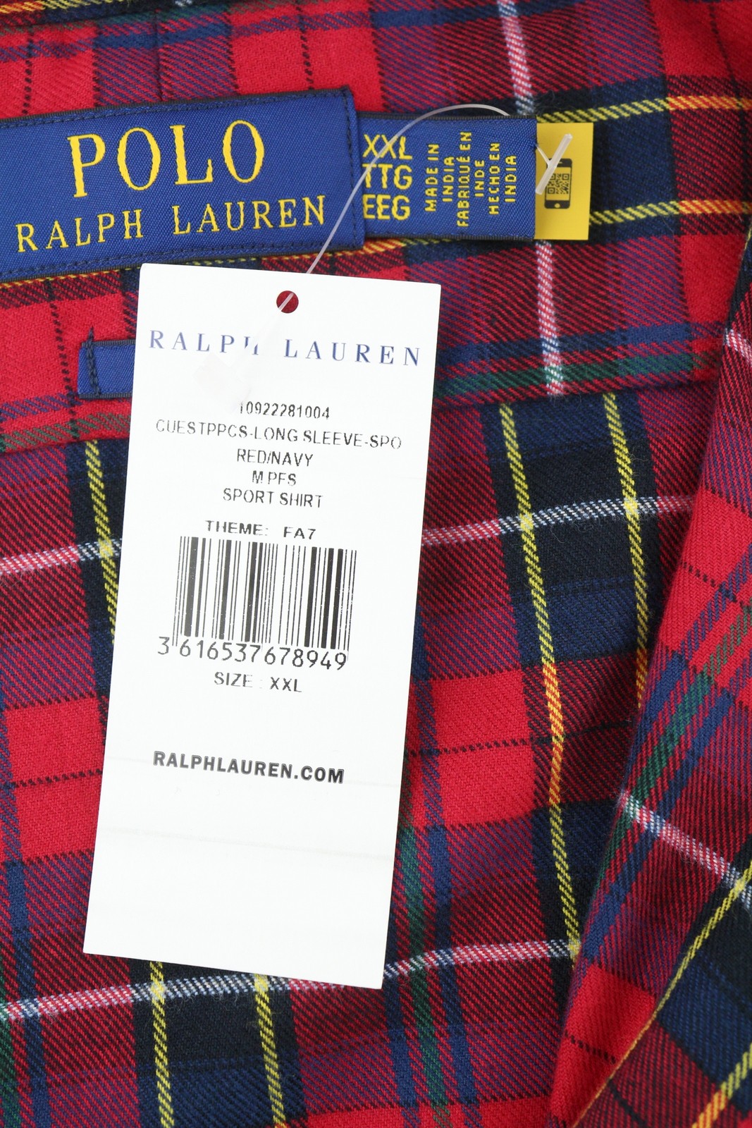 RALPH LAUREN Men Shirt 2XL Red Plaid Flannel Custom Fit Logo Button-Up RRR159