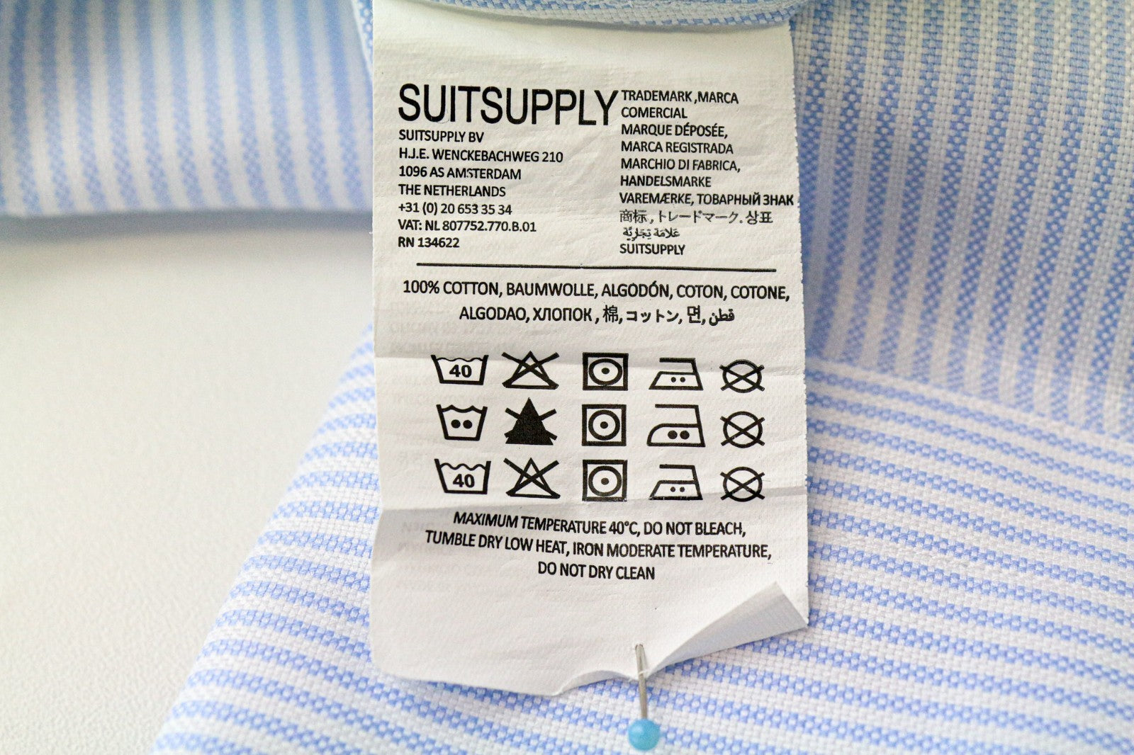 SUITSUPPLY Men's Shirt 41L/16L Extra Slim Blue Striped Pattern Pure Cotton