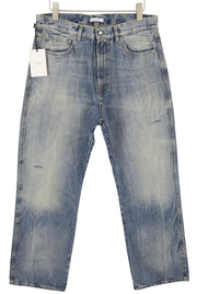 1989 STUDIO vyriški džinsai W33 mėlyni išblukę ūsai, tiesus kirpimas, plėšytas džinsas 