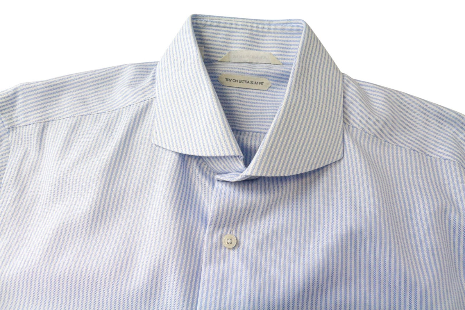 SUITSUPPLY Men's Shirt 41/16 Extra Slim Blue Striped Cotton Cutaway Long Sleeve