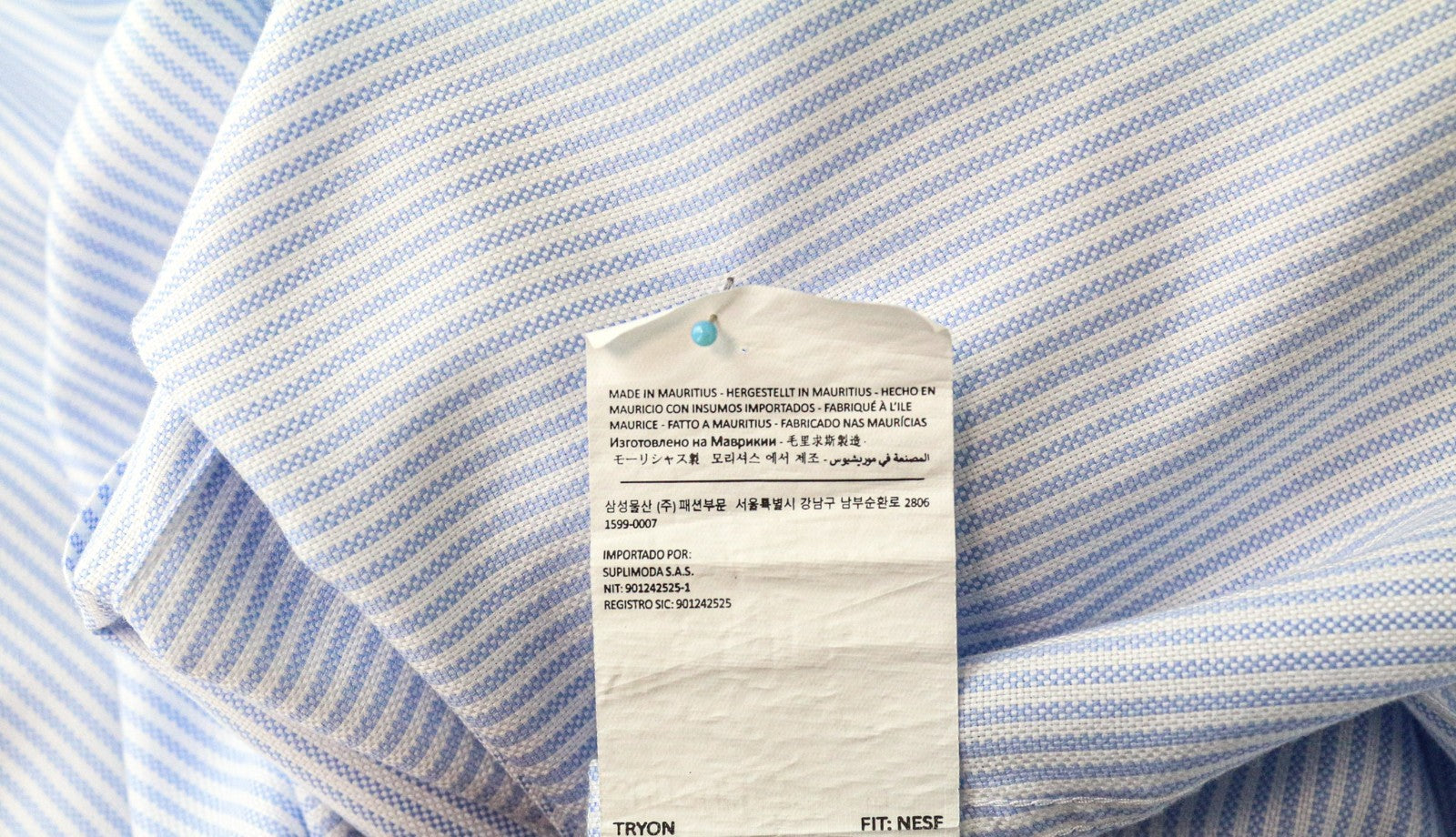 SUITSUPPLY Men's Shirt 41/16 Extra Slim Blue Striped Cotton Cutaway Long Sleeve