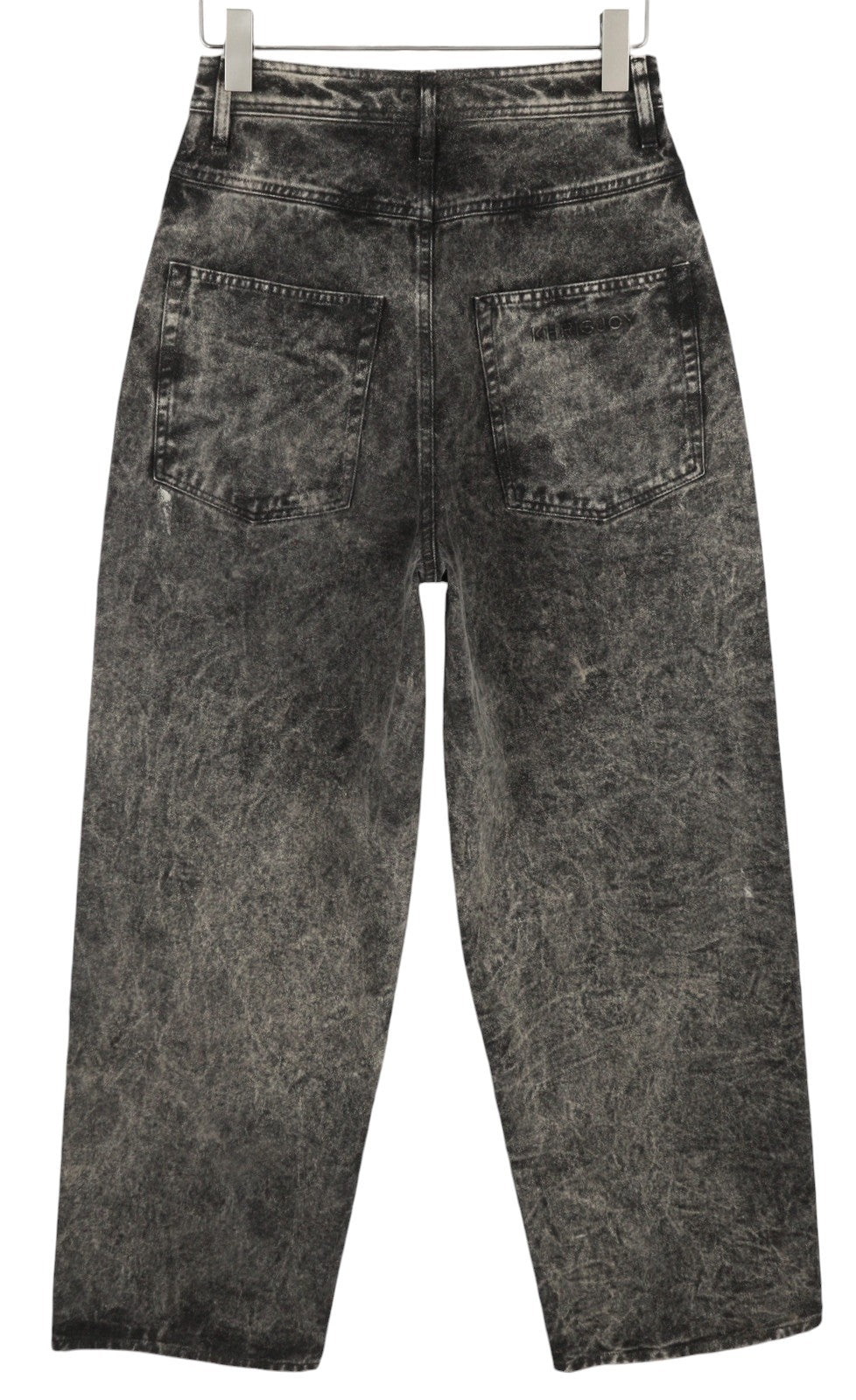 KHRISJOY moteriški džinsai W27 pilki, išblukinti, skalbti, tiesaus kirpimo, aukštu juosmeniu, užtrauktuku. 