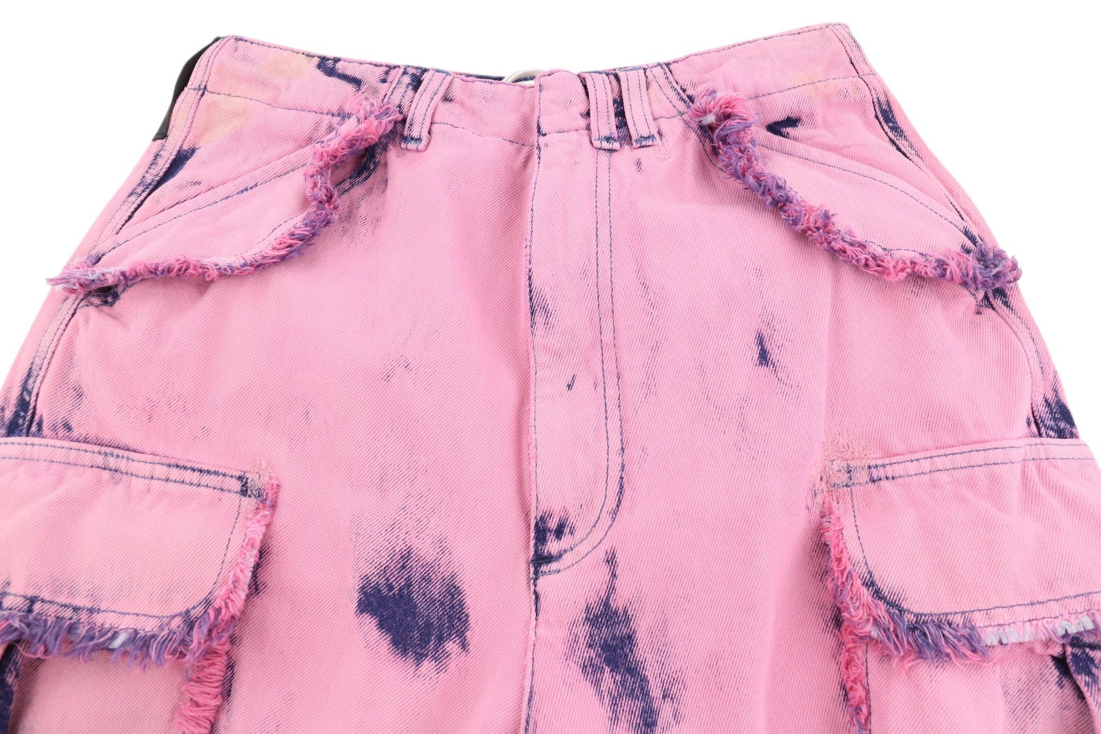 DARKPARK Vivi Cargo Denim moteriški džinsai 25 PB rožinės ir mėlynos spalvos plačių klešnių, laisvo kirpimo 