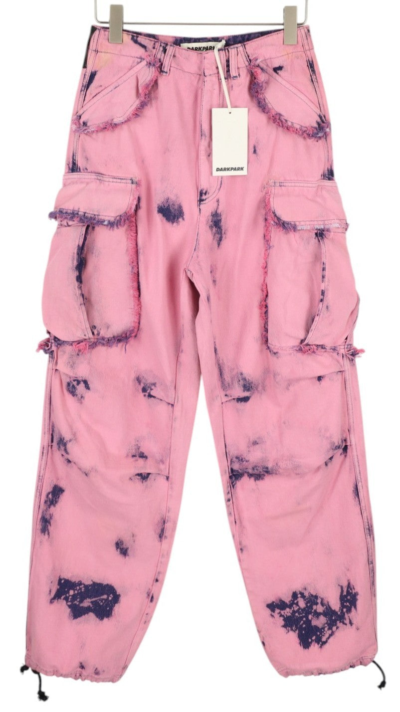 DARKPARK Vivi Cargo Denim moteriški džinsai 25 PB rožinės ir mėlynos spalvos plačių klešnių, laisvo kirpimo 