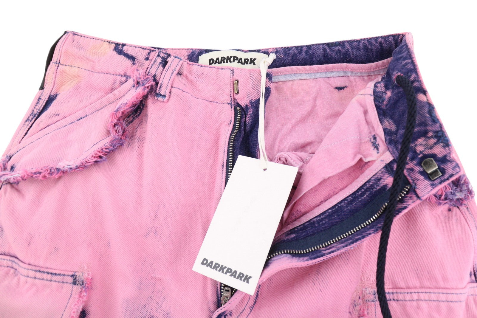 DARKPARK Vivi Cargo Denim moteriški džinsai 25 PB rožinės ir mėlynos spalvos plačių klešnių, laisvo kirpimo 