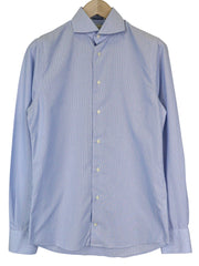 SUITSUPPLY Men's Shirt 37/14 1/2 Extra Slim Blue Striped Cotton Twill Button-Up