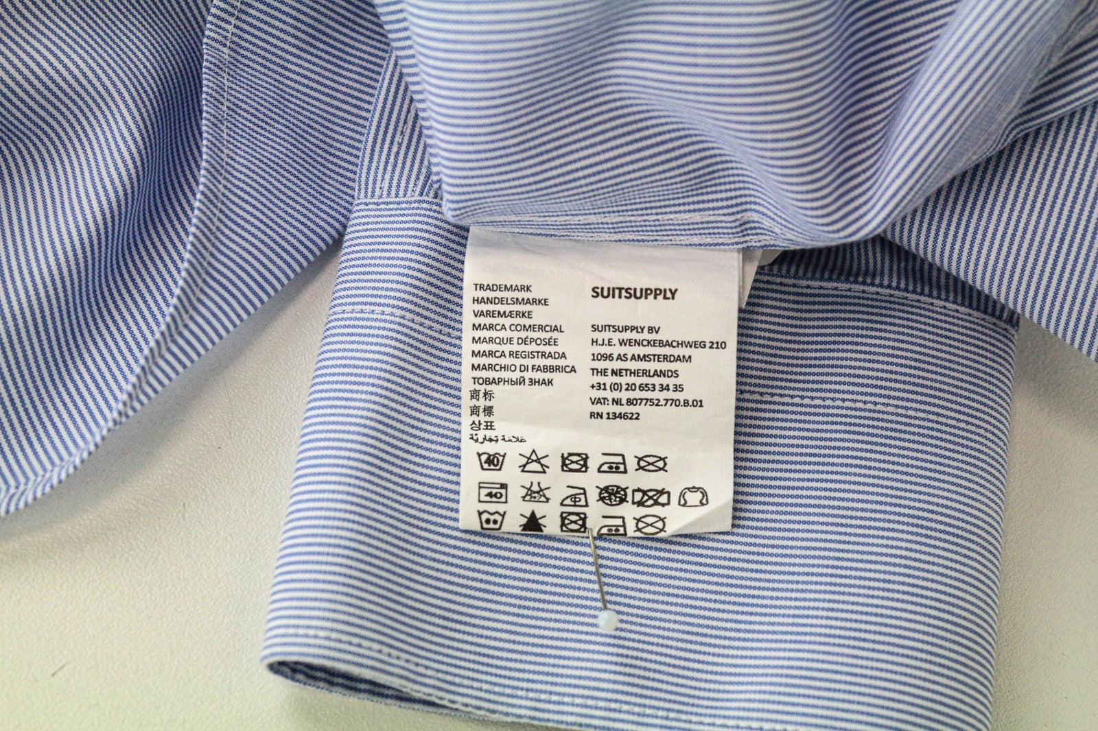 SUITSUPPLY Men's Shirt 37/14 1/2 Extra Slim Blue Striped Cotton Twill Button-Up