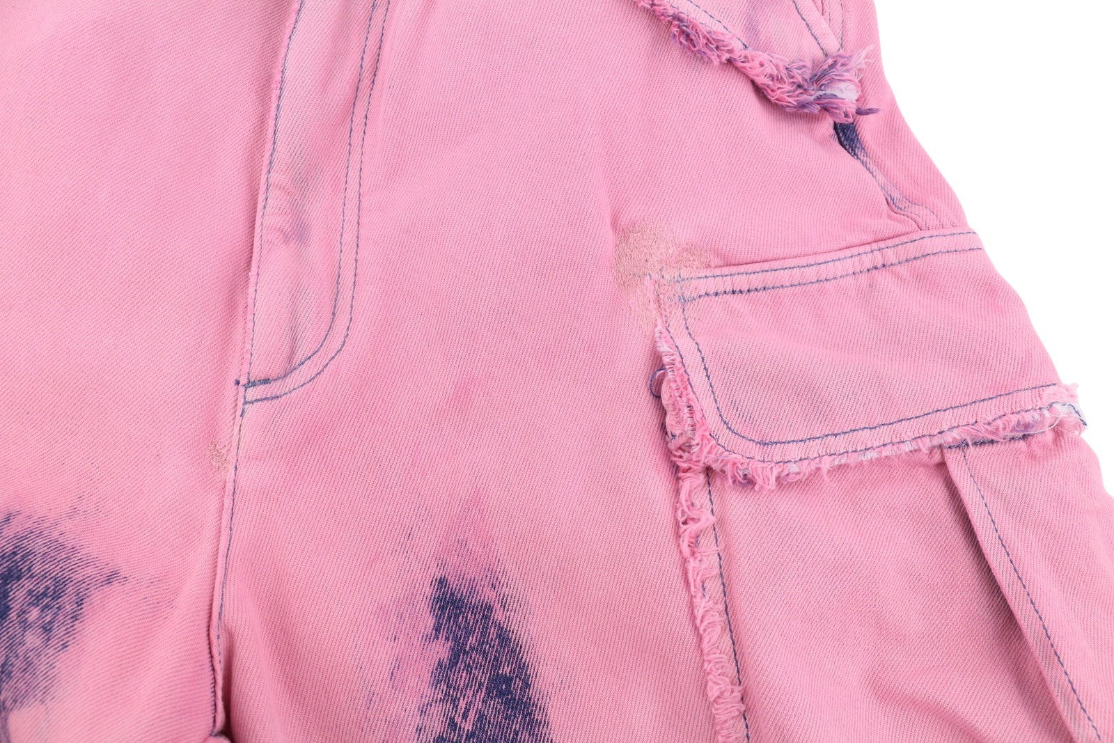 DARKPARK Vivi Cargo Denim moteriški džinsai 27 PB rožinės ir mėlynos spalvos plačių klešnių, laisvo kirpimo 