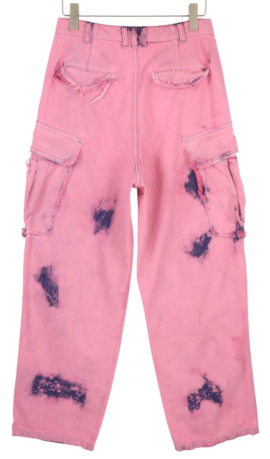 DARKPARK Vivi Cargo Denim moteriški džinsai 27 PB rožinės ir mėlynos spalvos plačių klešnių, laisvo kirpimo 