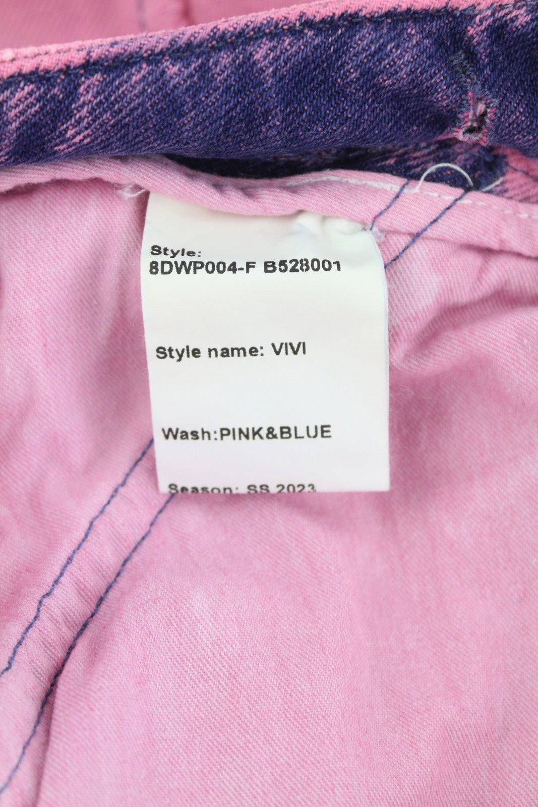 DARKPARK Vivi Cargo Denim moteriški džinsai 27 PB rožinės ir mėlynos spalvos plačių klešnių, laisvo kirpimo 