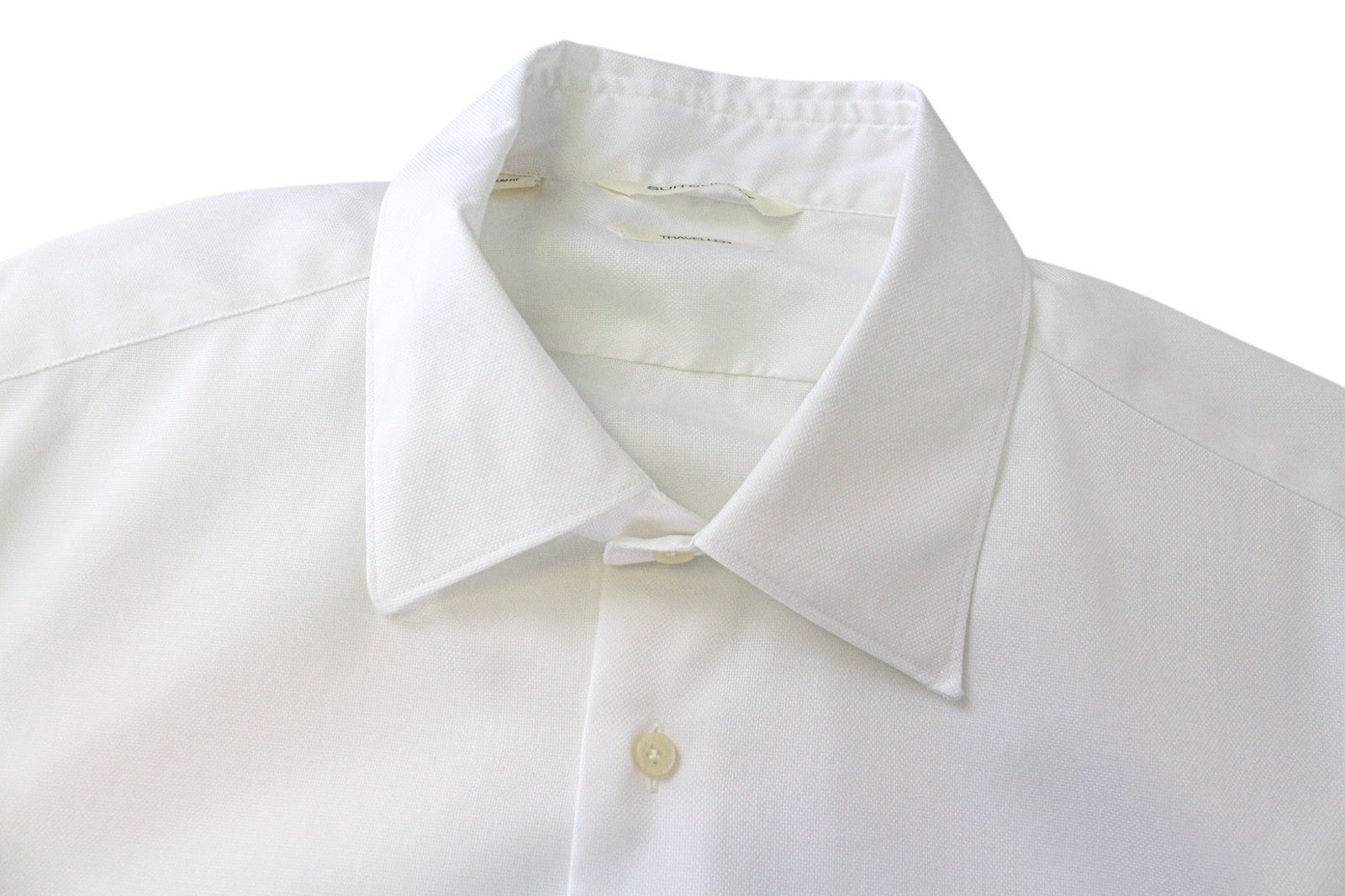 „SUITSUPPLY Traveller“ vyriški marškinėliai, 45/17 3/4 ploni, balti, medvilniniai, ilgomis rankovėmis 