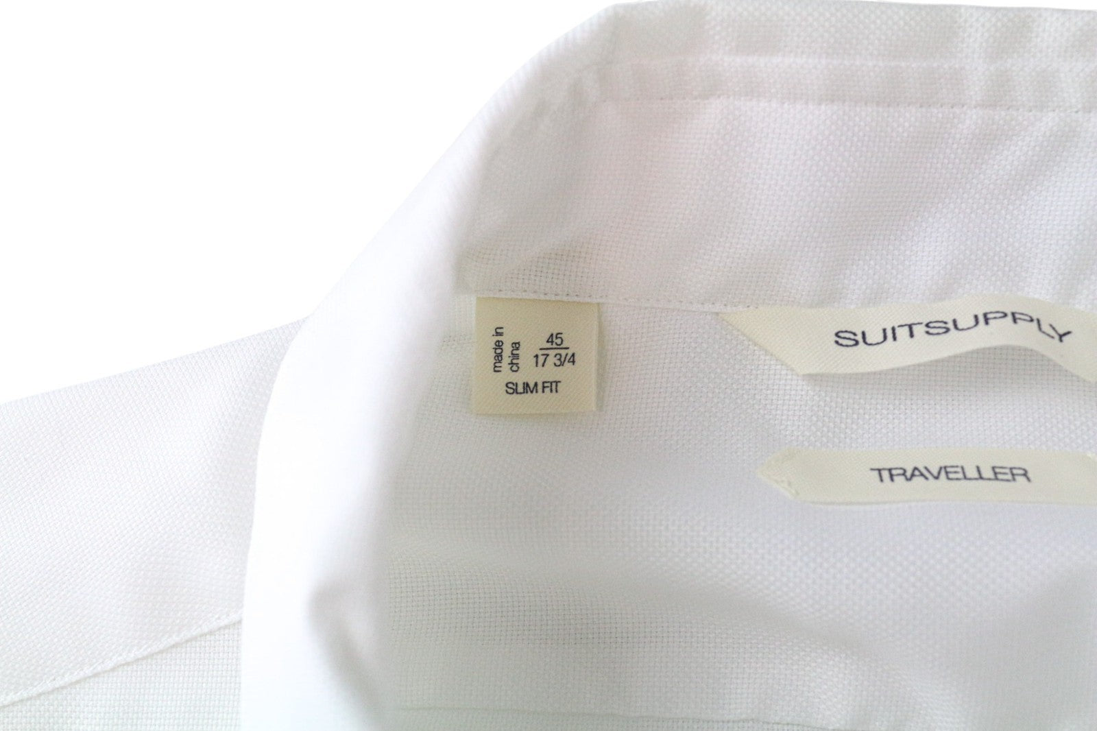 „SUITSUPPLY Traveller“ vyriški marškinėliai, 45/17 3/4 ploni, balti, medvilniniai, ilgomis rankovėmis 