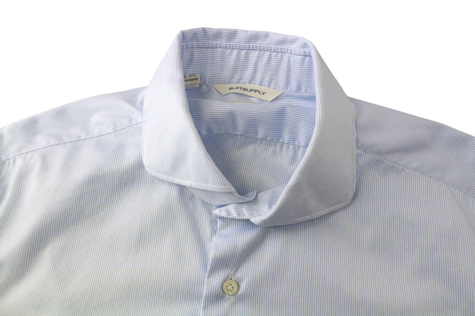 SUITSUPPLY Men's Shirt 42/16 1/2 Extra Slim Blue Striped Pure Cotton Cutaway