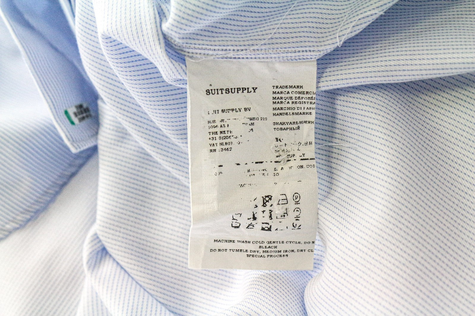 SUITSUPPLY Men's Shirt 42/16 1/2 Extra Slim Blue Striped Pure Cotton Cutaway