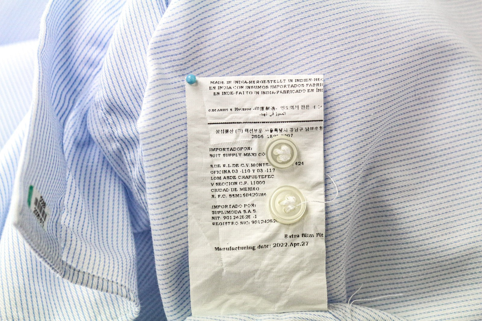 SUITSUPPLY Men's Shirt 42/16 1/2 Extra Slim Blue Striped Pure Cotton Cutaway