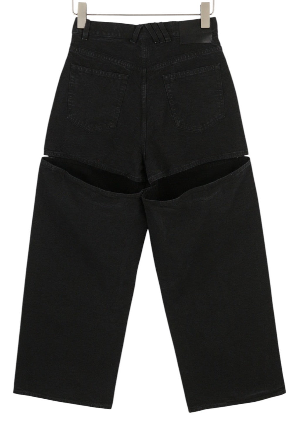 THE ATTICO moteriški džinsai 25 juodi laisvi maišo formos kirpimo džinsai su iškirptėmis FW25 RRP590 